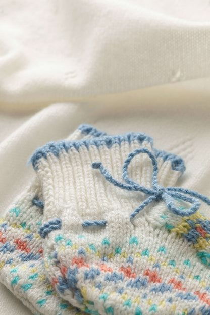 Johnstons of Elgin Baby Handknits SKYLINE (BLUE) Hand Knit Fairisle Cashmere Baby Booties 79014SD0309