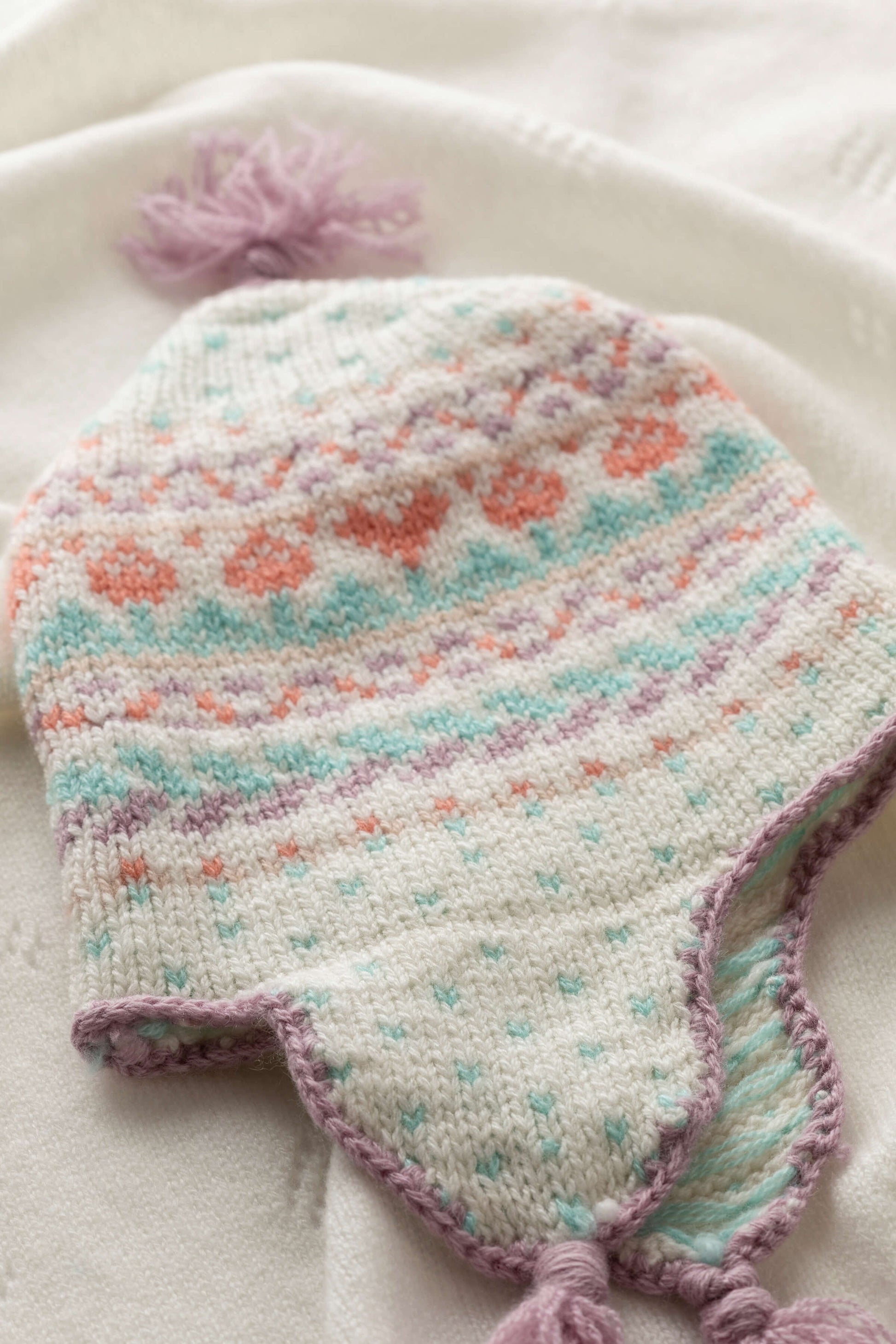 Hand Knitted Cashmere Pink Fairisle Baby Hat Baby's Cashmere