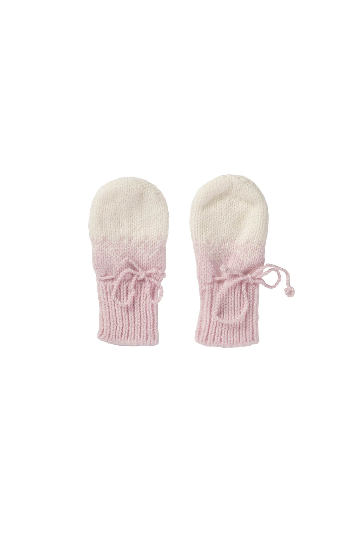 Johnstons of Elgin Hand Knitted Ombre Cashmere Baby Mittens in Blush on a white background 76195SE0208