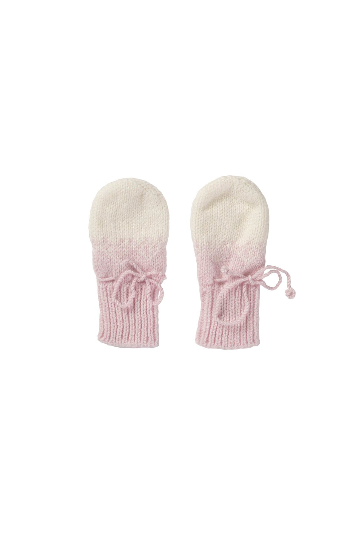 Johnstons of Elgin Hand Knitted Ombre Cashmere Baby Mittens in Blush on a white background JA000118SE0208