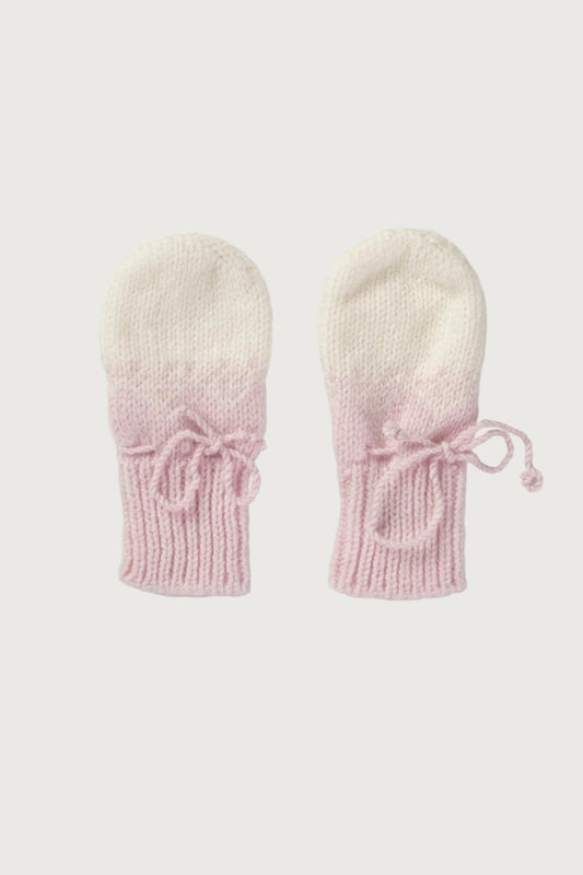 Johnstons of Elgin Hand Knitted Ombre Cashmere Baby Mittens in Blush on a white background JA000118SE0208
