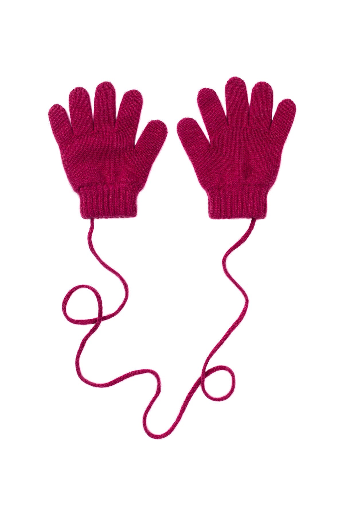 Johnstons of Elgin Children's Cashmere Gloves in Mulberry with Cashmere String on white background HAD02203SE4770