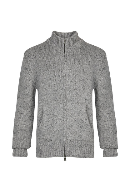 Johnstons of Elgin’s Men's Cashmere Donegal Zip Turtle Neck Cardigan in Light Grey KAB05115Q23711