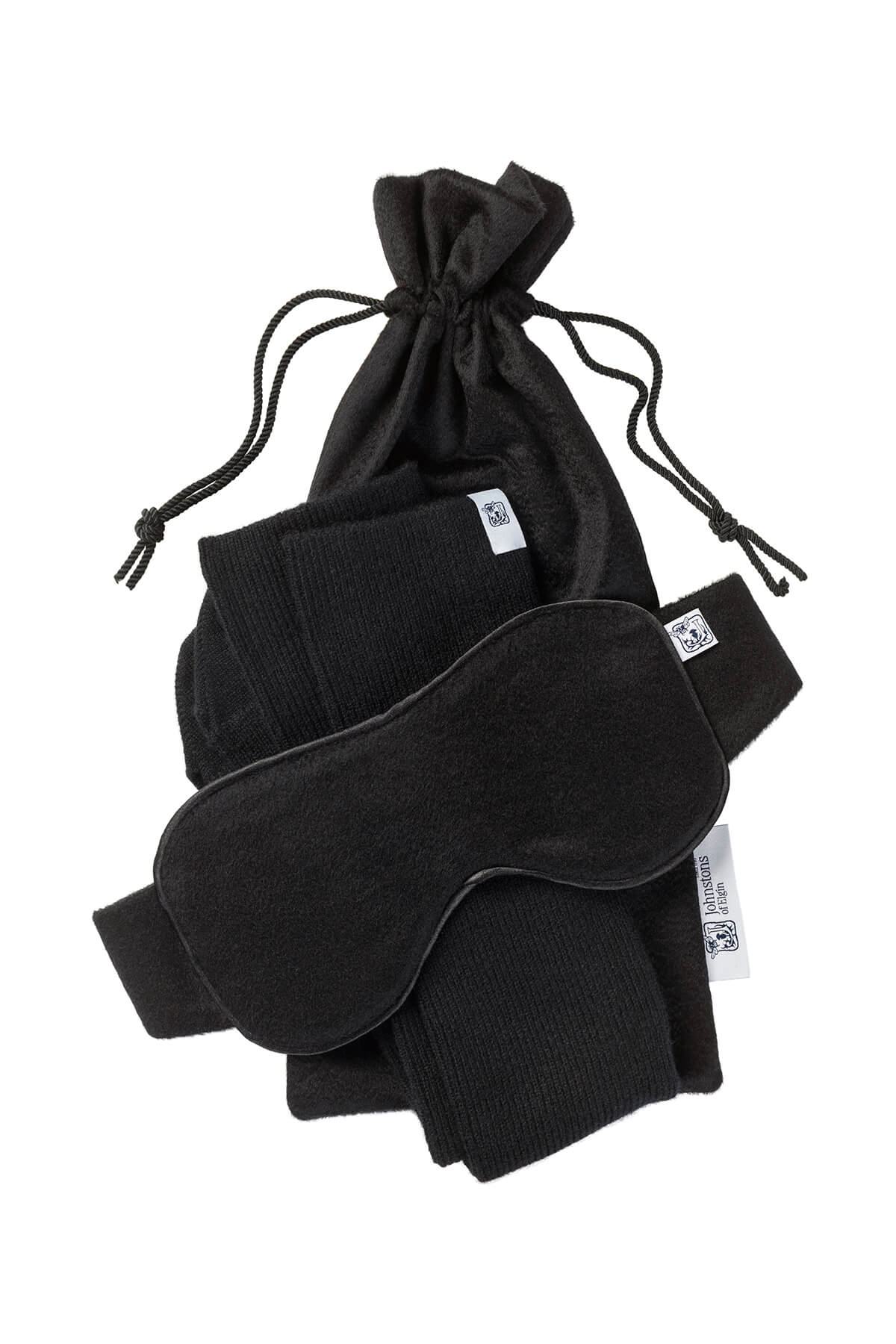 Johnstons of Elgin  Luxury Cashmere Travel Set in Black on a white background PA000094RU6432ONE