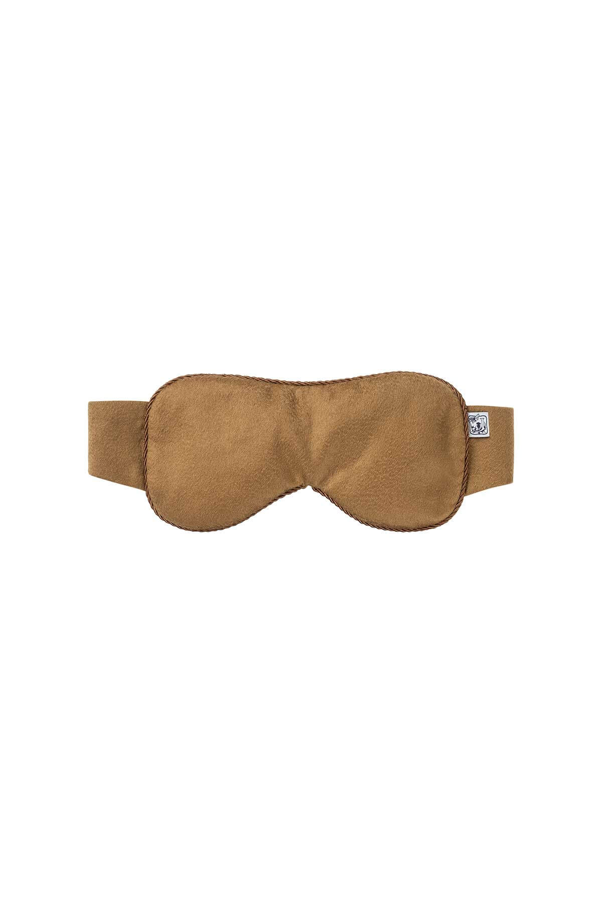 Johnstons of Elgin  Luxury Cashmere Travel Eye Mask in Camel on a white background PA0000947310ONE