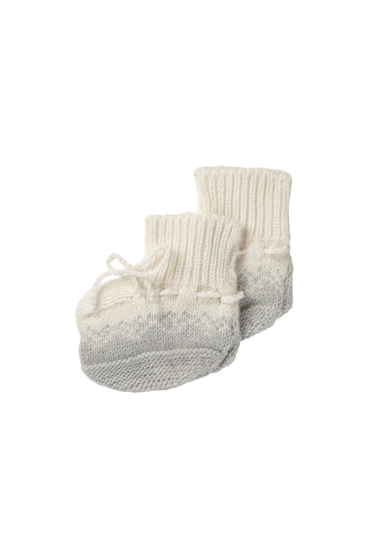 Johnstons of Elgin Hand Knitted Ombre Cashmere Baby Booties in Pumice on a white background 76196HA0090