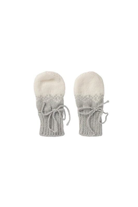 Johnstons of Elgin Hand Knitted Ombre Cashmere Baby Mittens in Pumice on a white background 76195HA0090