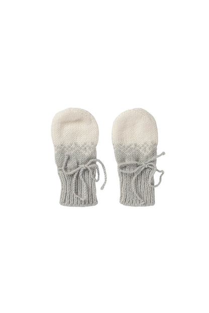 Johnstons of Elgin Hand Knitted Ombre Cashmere Baby Mittens in Pumice on a white background JA000118HA0090
