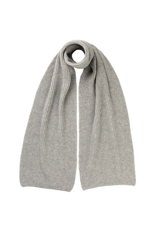 Johnstons of Elgin Knitted Accessories Light Grey Cashmere Ribbed Scarf HAA01684HA0308ONE