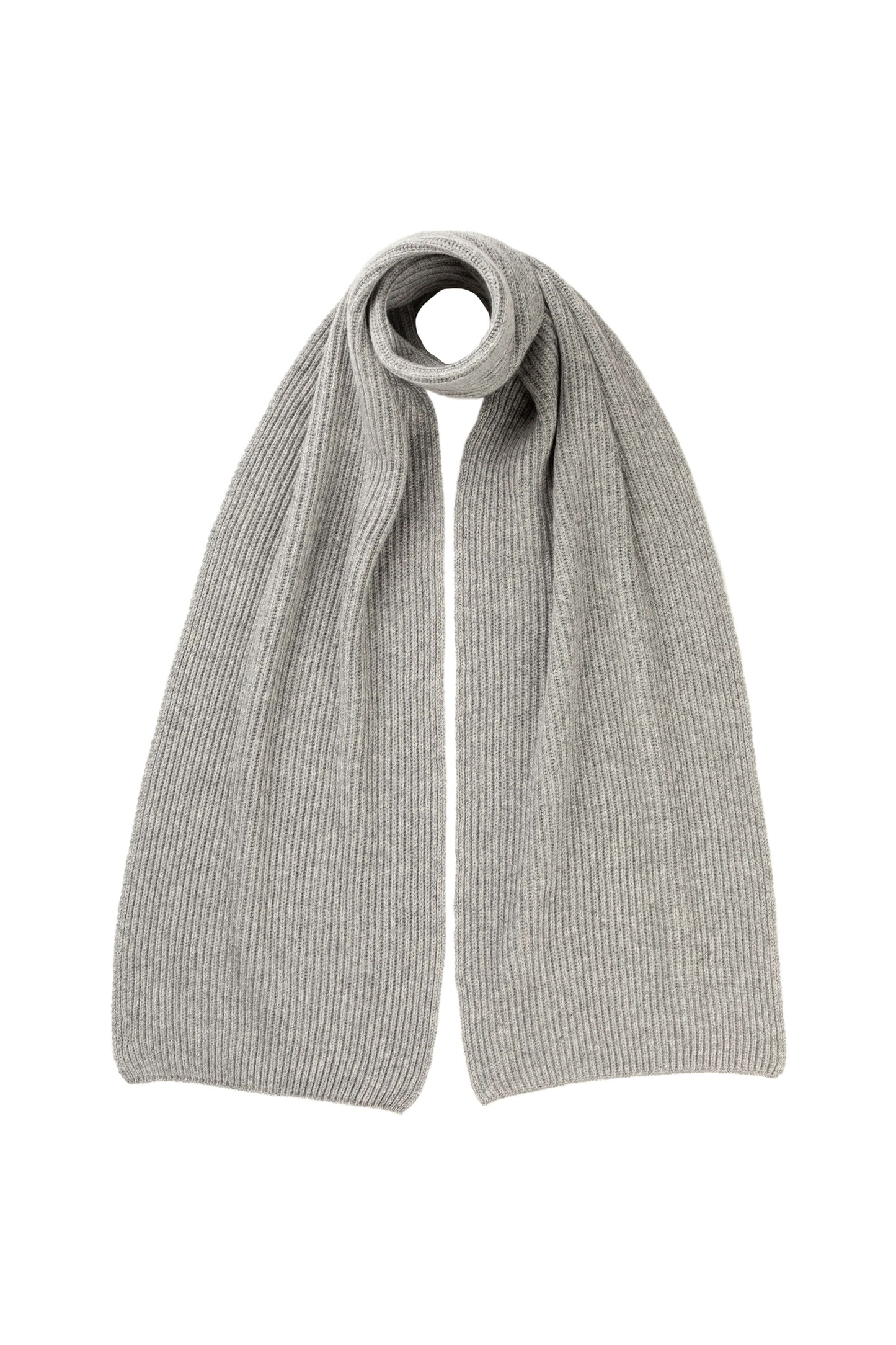 Johnstons of Elgin AW24 Knitted Accessory Light Grey Ribbed Cashmere Scarf HAA01684HA0308ONE