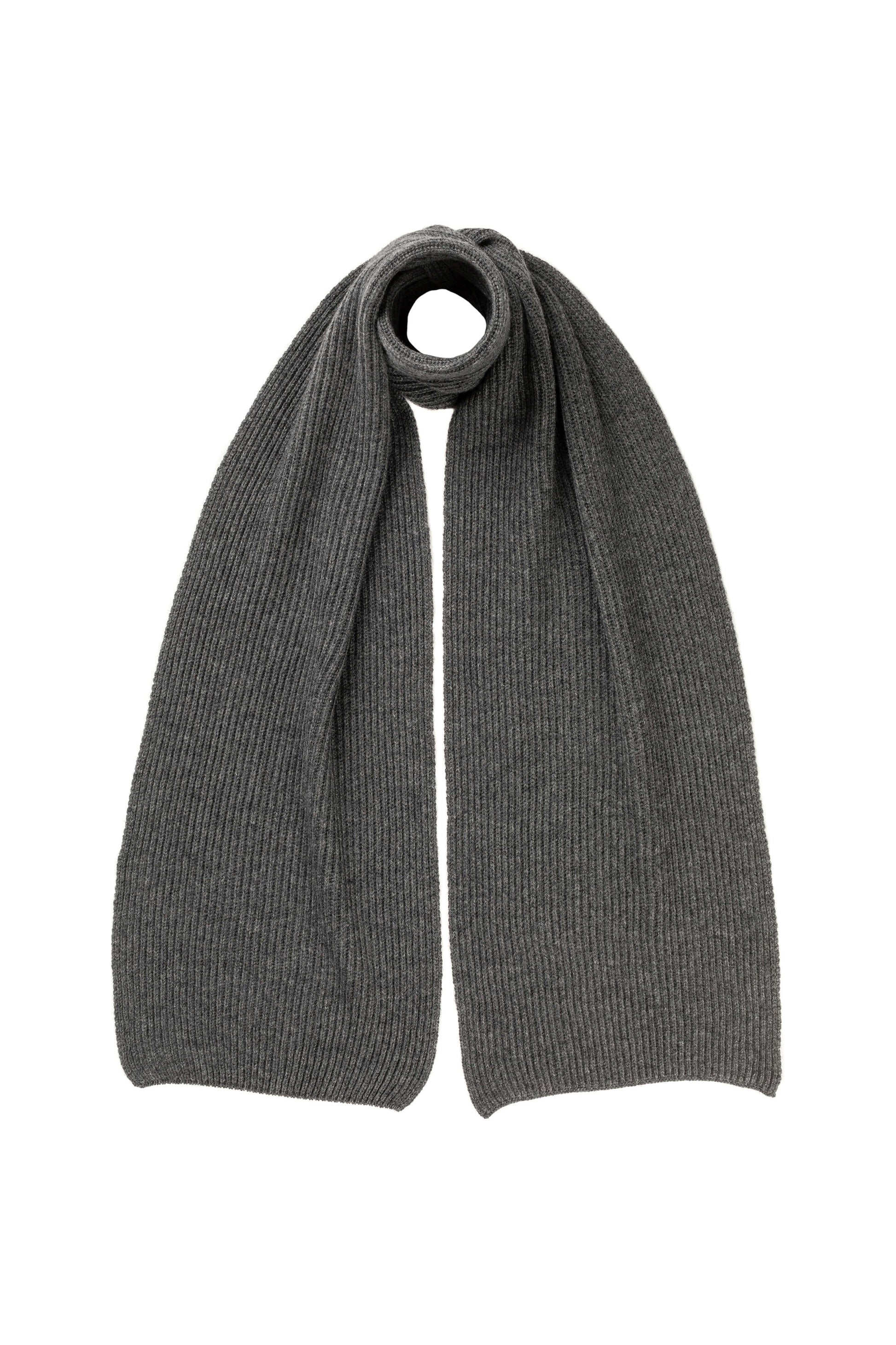 Johnstons of Elgin Knitted Accessories Mid Grey Cashmere Ribbed Scarf HAA01684HA4181ONE