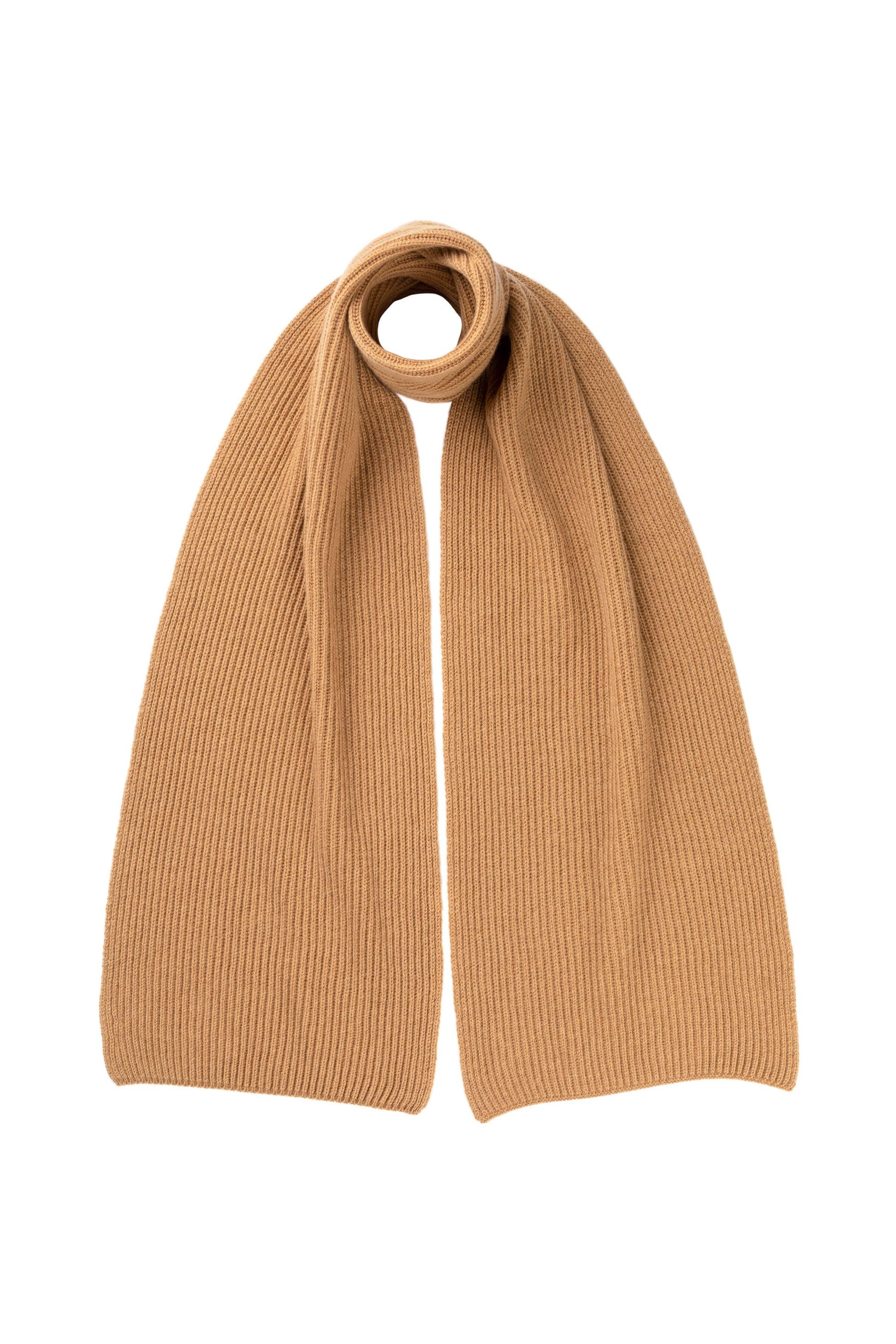 Johnstons of Elgin Knitted Accessories Camel Cashmere Ribbed Scarf HAA01684HB4315ONE