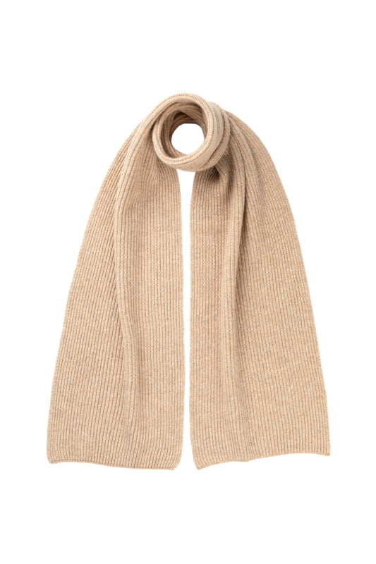 Johnstons of Elgin AW24 Knitted Accessory Oatmeal Ribbed Cashmere Scarf HAA01684HB0210ONE