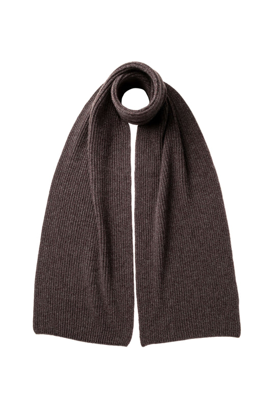 Johnstons of Elgin AW24 Knitted Accessory Dark Russet Marl Ribbed Cashmere Scarf HAA01684HE7059ONE
