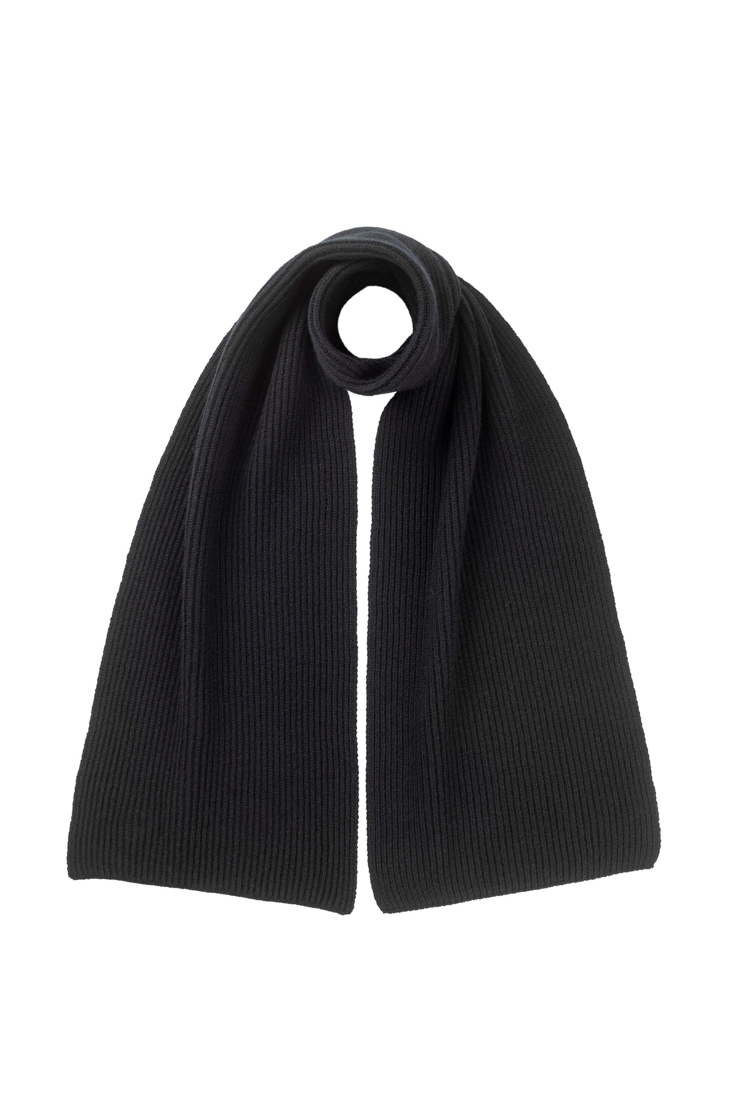 Johnstons of Elgin AW24 Knitted Accessory Black Ribbed Cashmere Scarf HAA01684SA0900N/A