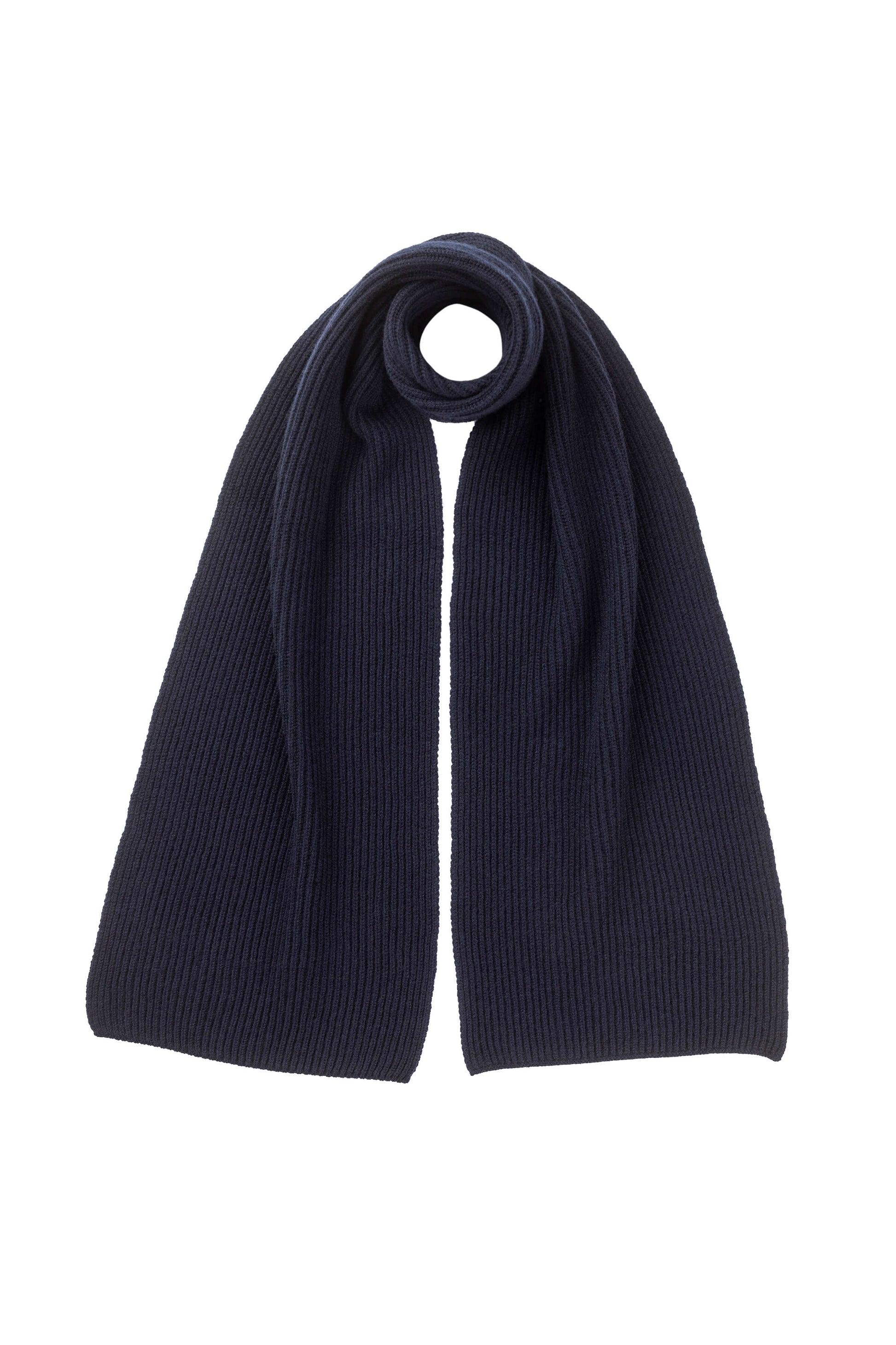 Johnstons of Elgin Knitted Accessories Navy Blue Cashmere Ribbed Scarf HAA01684SD0707ONE