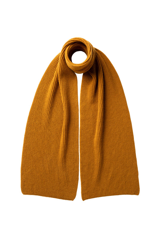 Johnstons of Elgin AW24 Knitted Accessory Ochre Ribbed Cashmere Scarf HAA01684SF4347ONE