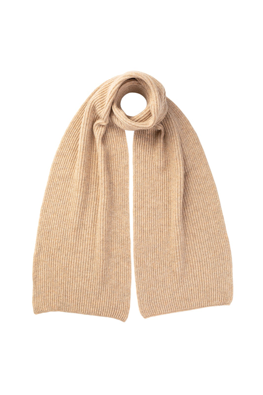 Johnstons of Elgin Knitted Accessories Oatmeal Natural Cashmere Ribbed Scarf HAA01684HB0210ONE