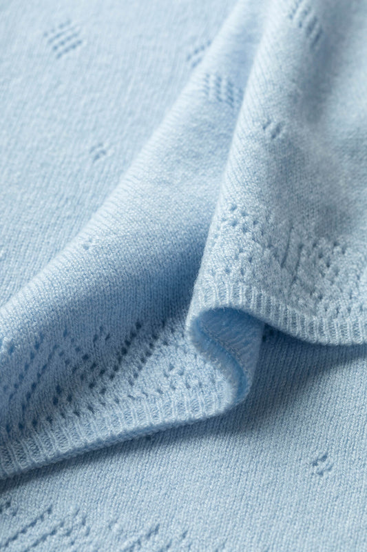 Johnstons of Elgin Gauzy Knit Cashmere Baby Blanket with Pointelle Details in Powder Blue HAA01904SD0167ONE