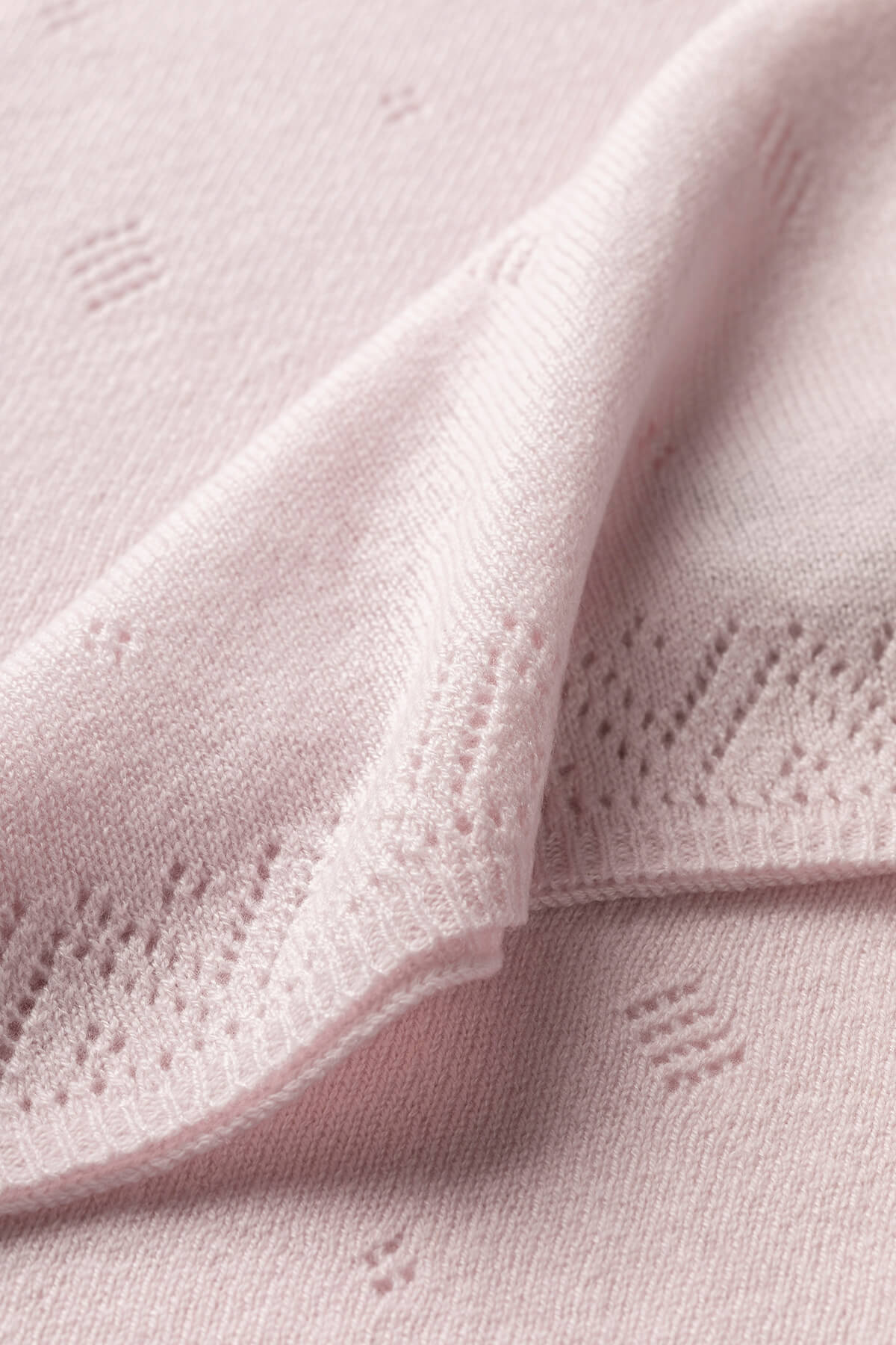 Johnstons of Elgin Gauzy Knit Cashmere Baby Blanket with Pointelle Details in Blush HAA01904SE0208ONE