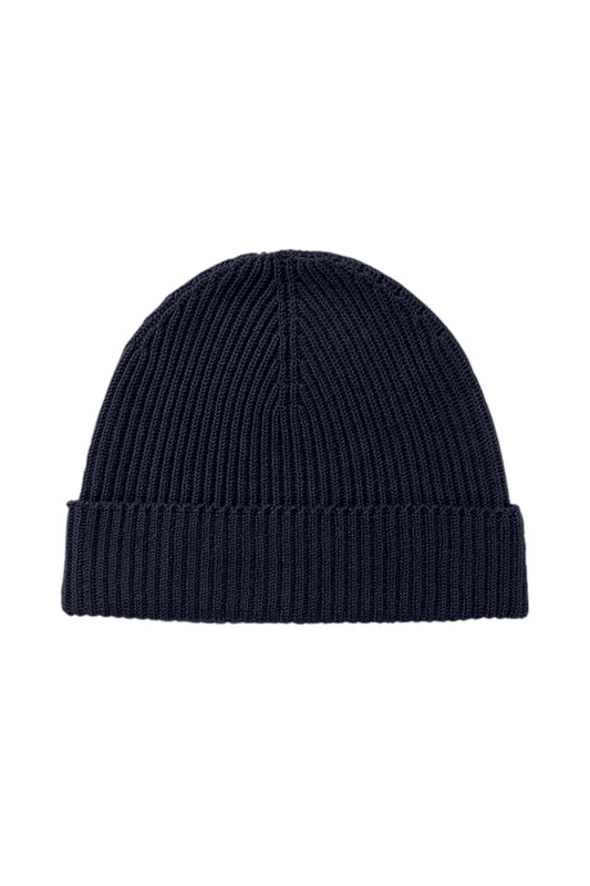 Johnstons of Elgin’s Navy Cashmere Ribbed Hat on white background HAA03320SD0707