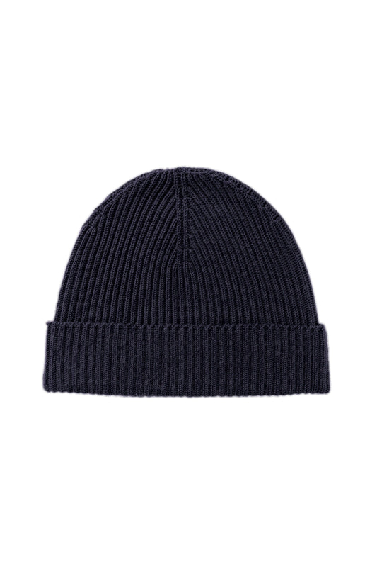 Johnstons of Elgin AW24 Knitted Accessory Dark Navy Ribbed Cashmere Beanie HAA03320SD7286ONE