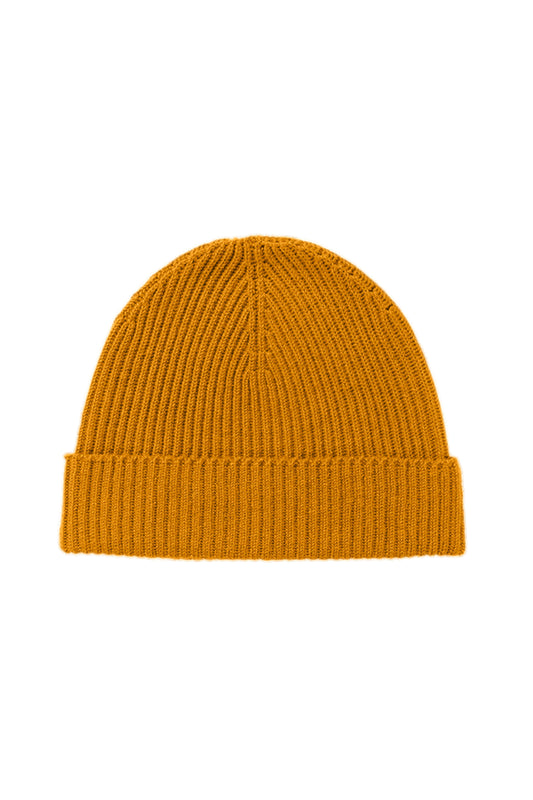 Johnstons of Elgin AW24 Knitted Accessory Ochre Ribbed Cashmere Beanie HAA03320SF4347ONE
