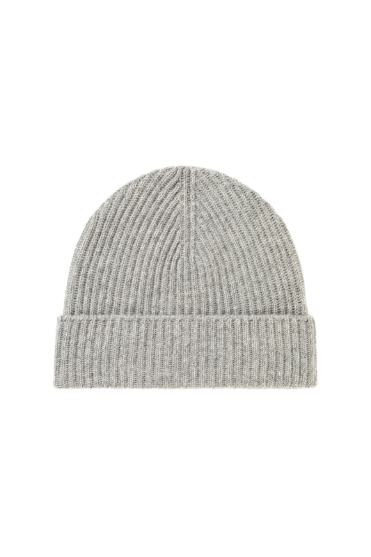 Johnstons of Elgin AW24 Knitted Accessory Light Grey Light Grey Ribbed Cashmere Beanie HAA03320HA0308ONE