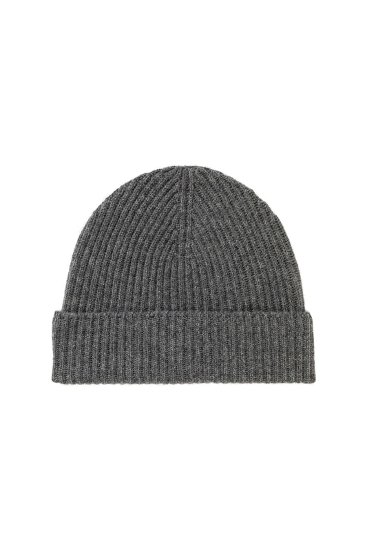 Johnstons of Elgin AW24 Knitted Accessory Mid Grey Mid Grey Ribbed Cashmere Beanie HAA03320HA4181ONE