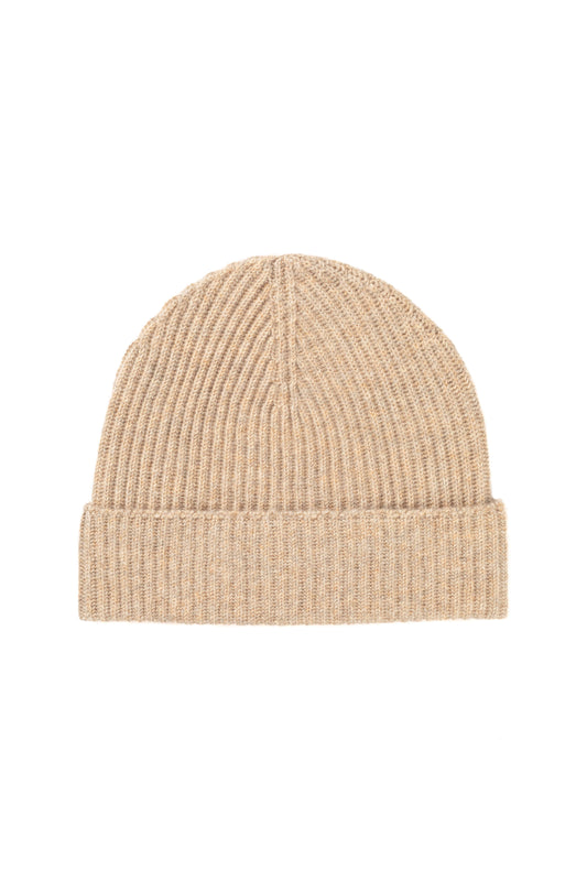 Johnstons of Elgin AW24 Knitted Accessory Oatmeal Oatmeal Ribbed Cashmere Beanie HAA03320HB0210ONE