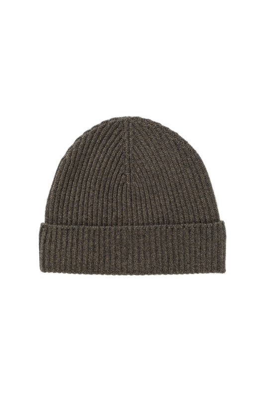 Johnstons of Elgin AW24 Knitted Accessory Olive Marl Ribbed Cashmere Beanie HAA03320HC7137ONE