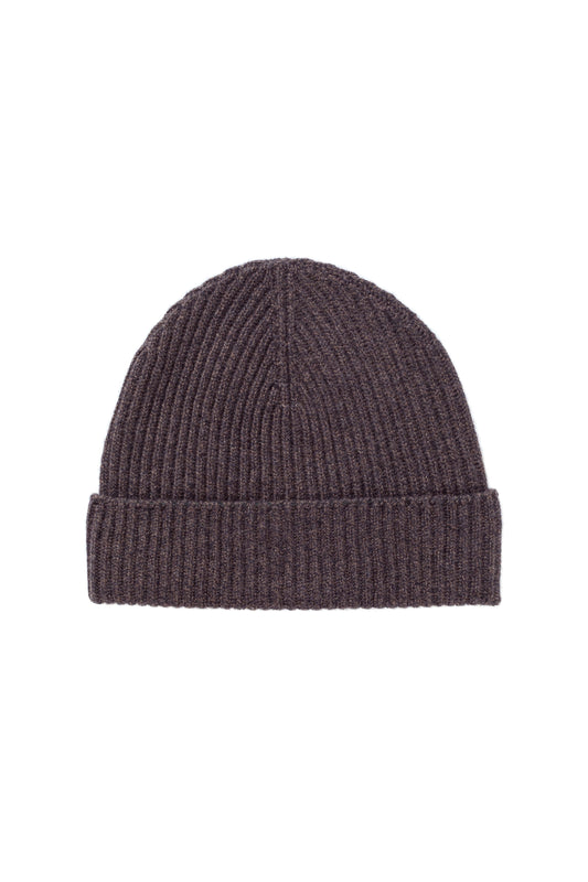Johnstons of Elgin AW24 Knitted Accessory Dark Russet Marl Ribbed Cashmere Beanie HAA03320HE7059ONE
