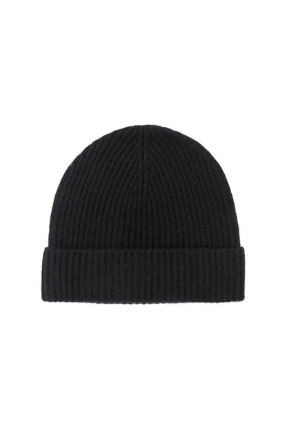 Johnstons of Elgin AW24 Knitted Accessory Black Black Ribbed Cashmere Beanie HAA03320SA0900ONE