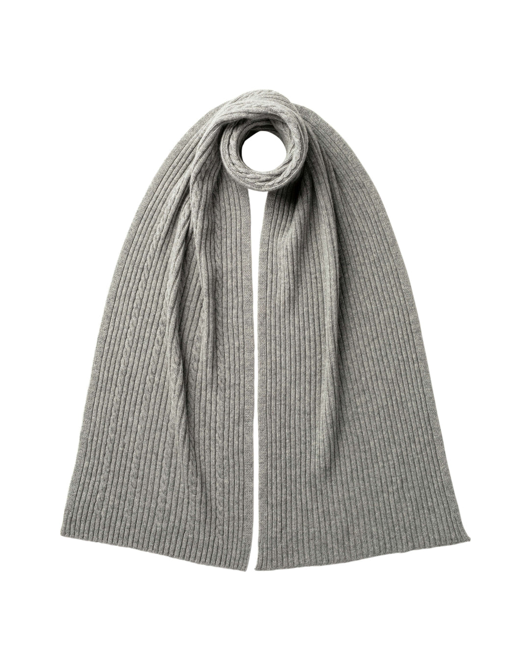 Cable & Rib Light Grey Cashmere Scarf
