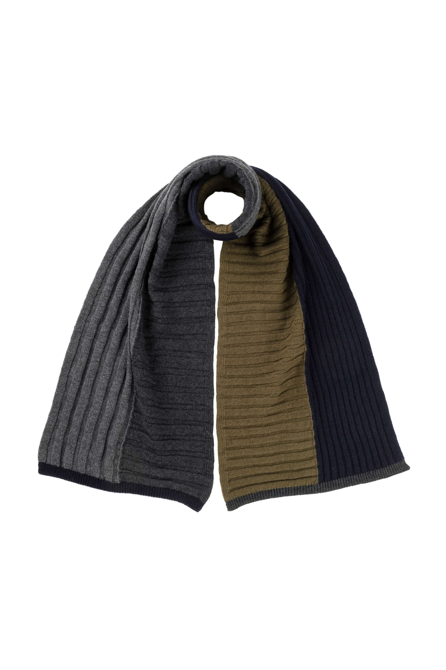 Johnstons of Elgin AW24 Knitted Accessory Dark Navy & Charcoal & Mid Grey & Olive Colour Block Cashmere Gift Set AW24GIFTSET7A