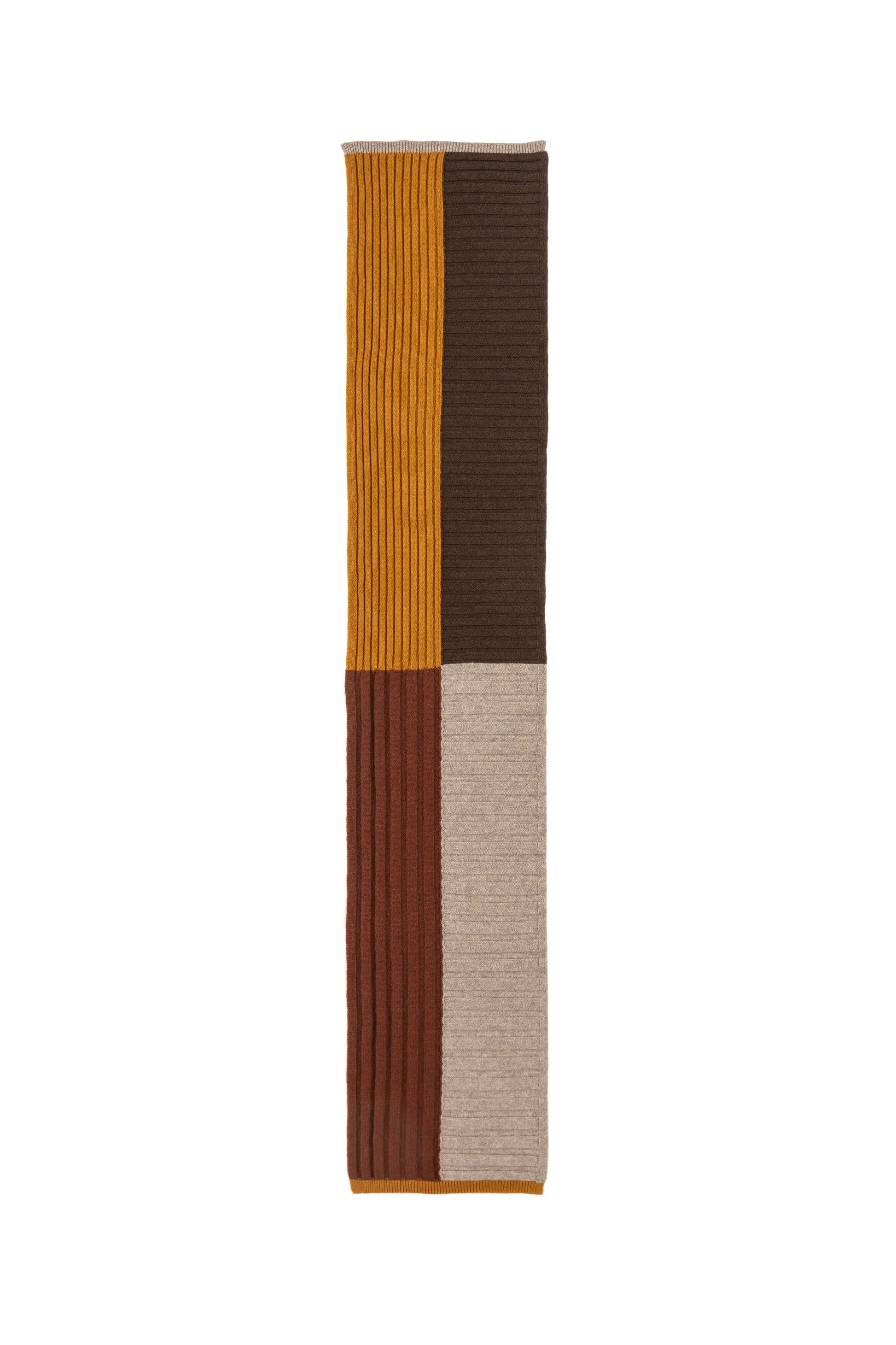 Johnstons of Elgin AW24 Knitted Accessory Ochre & SFA Ash & SFA Russet & Peat Colour Block Cashmere Scarf HAA03403Q24497ONE