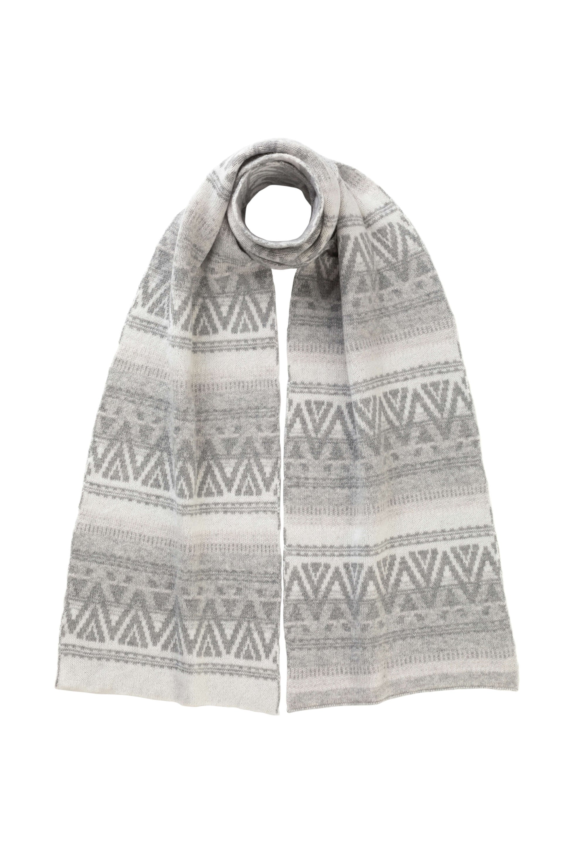 Johnstons of Elgin AW24 Knitted Accessory Luna & Quartz & Shark & Snow Melt Graphic Jacquard Cashmere Scarf HAA03413Q24553ONE