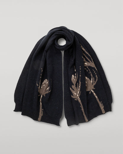 JOHNSTONS OF ELGIN CASHMERE DONEGAL INTARSIA WILD THISTLE WRAP BLUE 100% CASHMERE HAA03645JU1623ONE