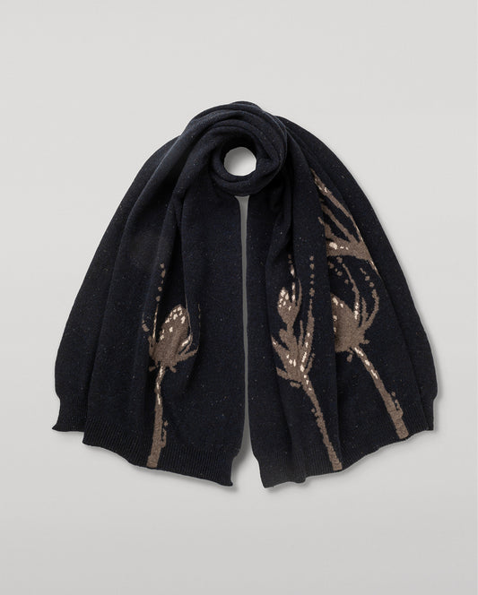 JOHNSTONS OF ELGIN CASHMERE DONEGAL INTARSIA WILD THISTLE WRAP BLUE 100% CASHMERE HAA03645JU1623ONE