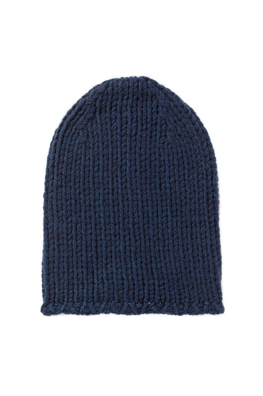 Johnstons of Elgin’s Ocean blue Chunky Jersey Cashmere Hat on a white background HAB03196HD7244