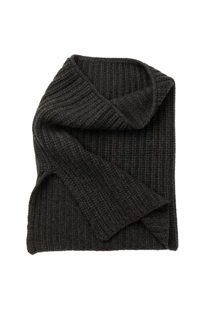 Johnstons of Elgin’s Charcoal grey Luxe Rib Cashmere Snood with Shoulder Split on white background HAB03312HA7165