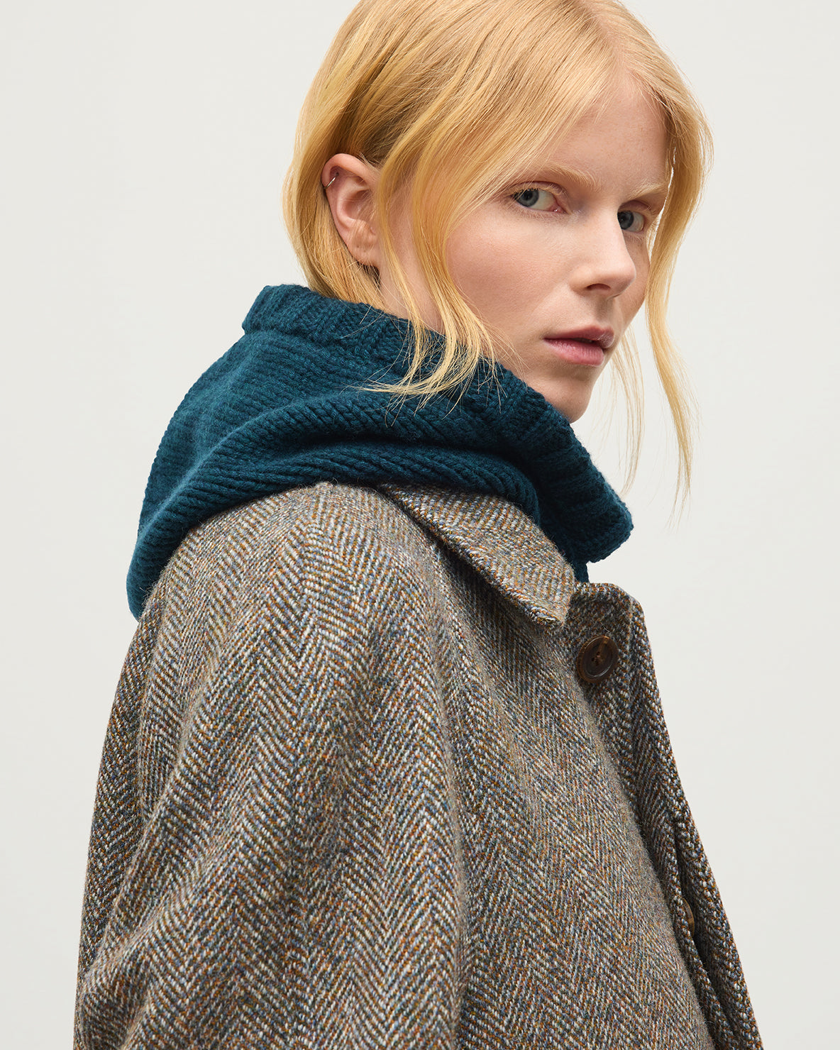 Phoebe Bottle Green Cashmere Hood and Snood | Made in Scotland