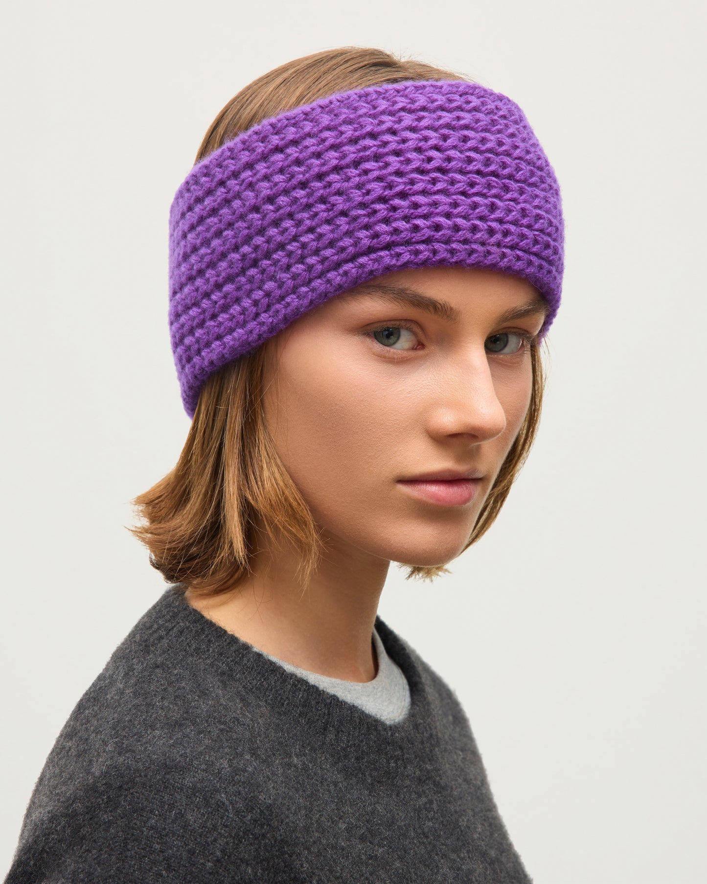 JOHNSTONS OF ELGIN CASHMERE RIBBED WHITTLE HEADBAND PURPLE 100% CASHMERE HAB03647SD5371ONE