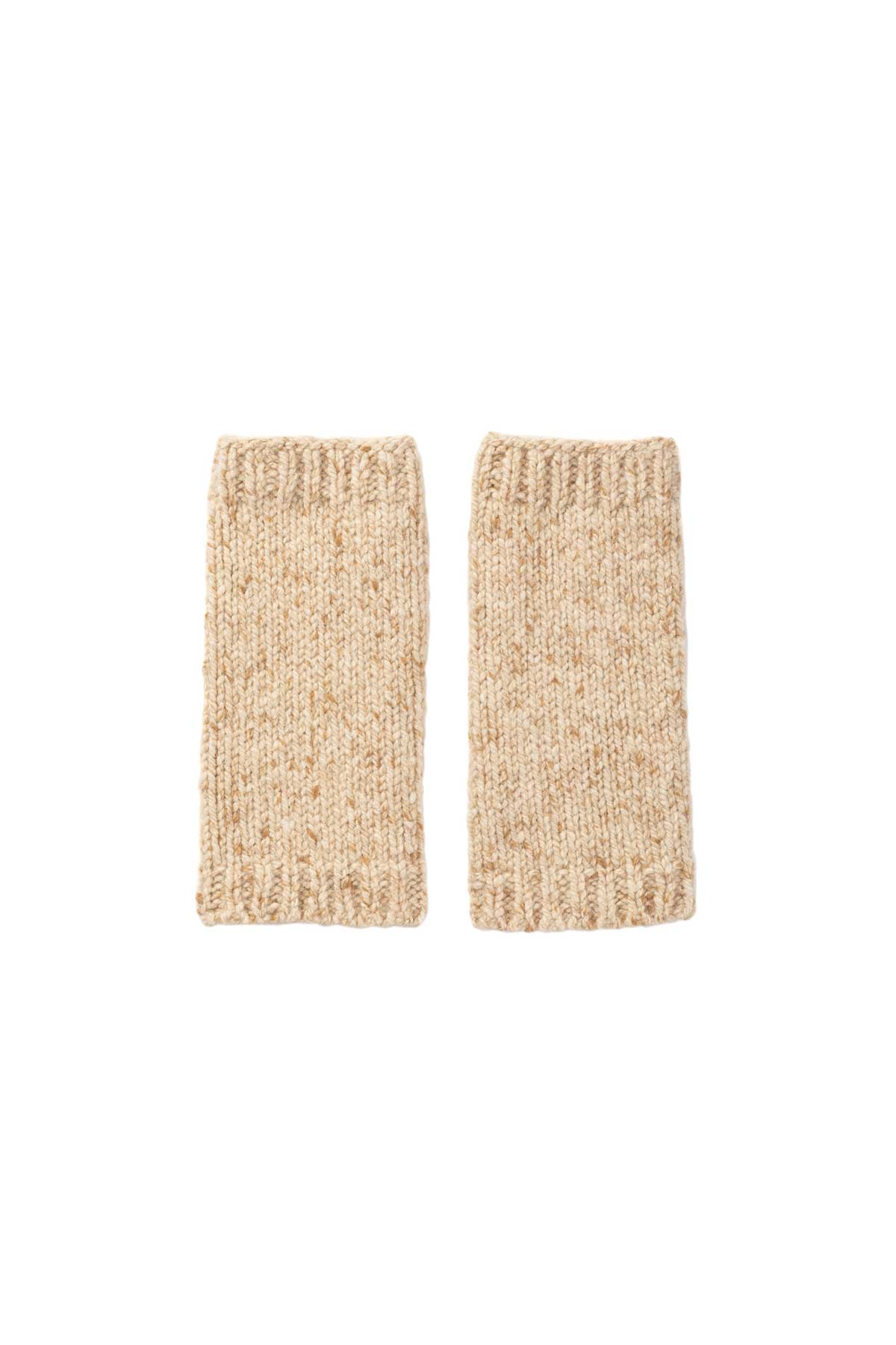 Johnstons of Elgin Donegal Cashmere Wrist Warmers in Light Camel on a white background HAC03255HB0209ONE