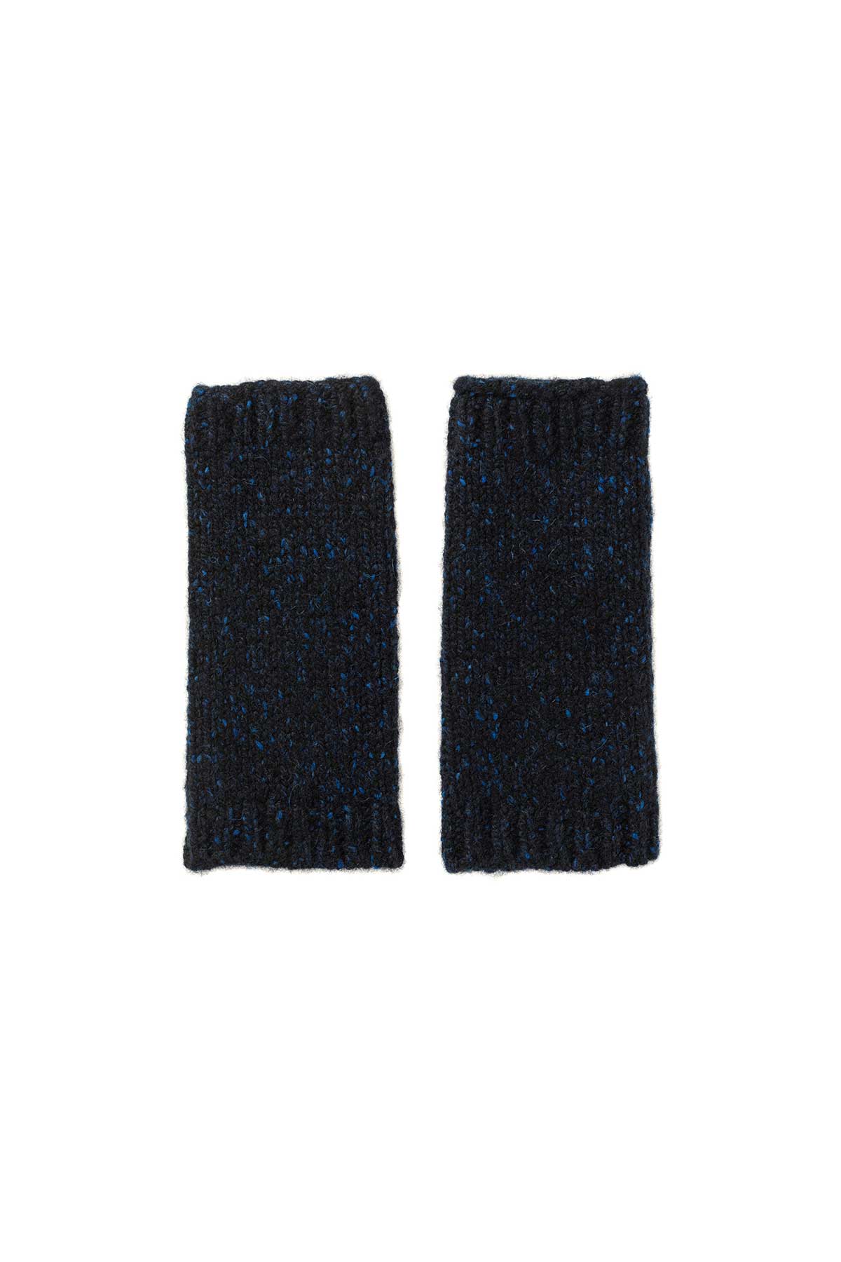 Johnstons of Elgin Donegal Cashmere Wrist Warmers in Dark Navy on a white background HAC03255HD7243ONE