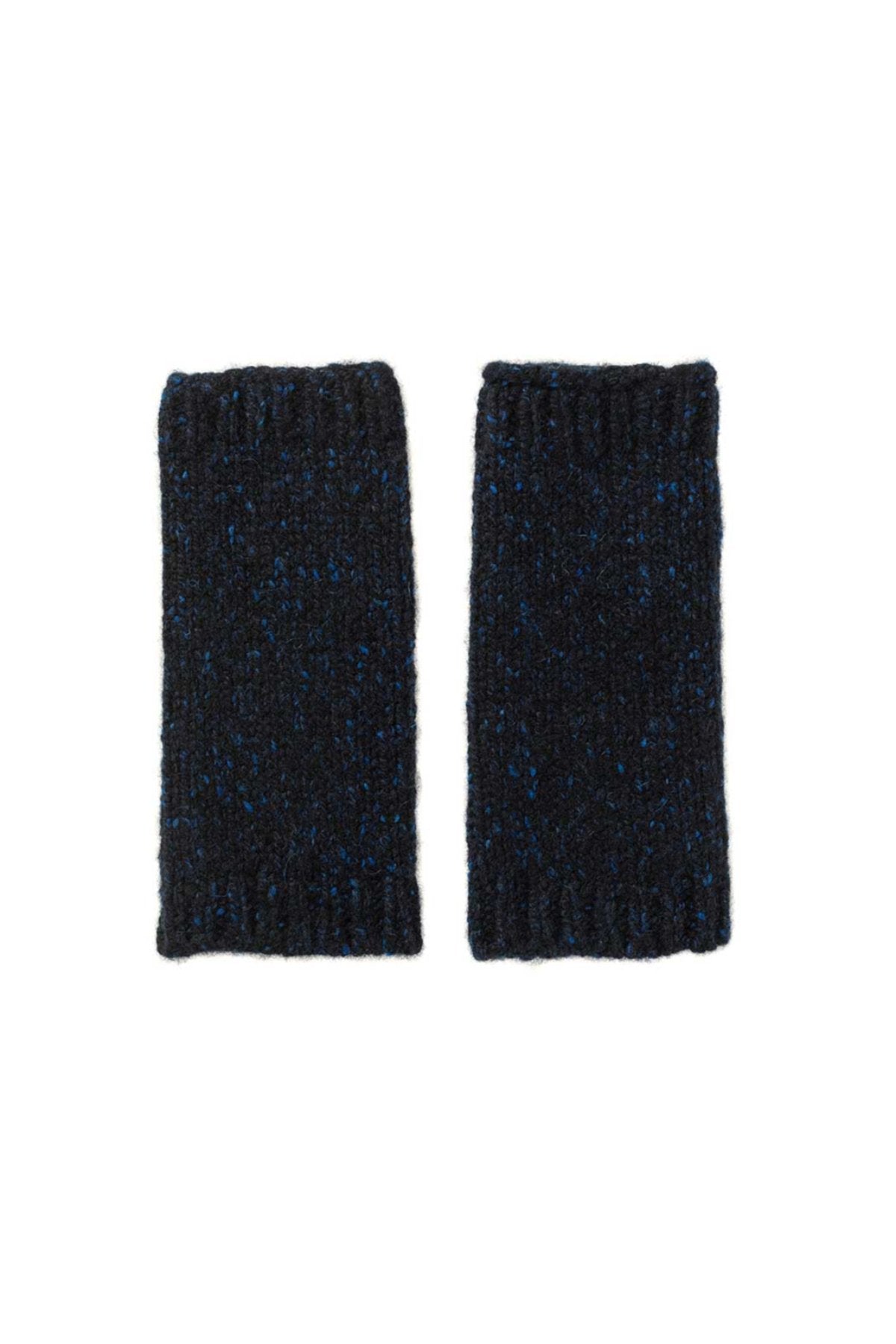 Johnstons of Elgin Donegal Cashmere Wrist Warmers in Dark Navy on a white background HAC03255HD7243ONE