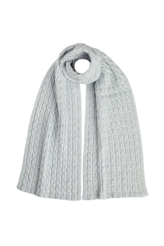 Johnstons of Elgin AW24 Knitted Accessory Ice Blue Donegal & Luna Donegal Cashmere Cable Scarf HAC03404Q24512ONE