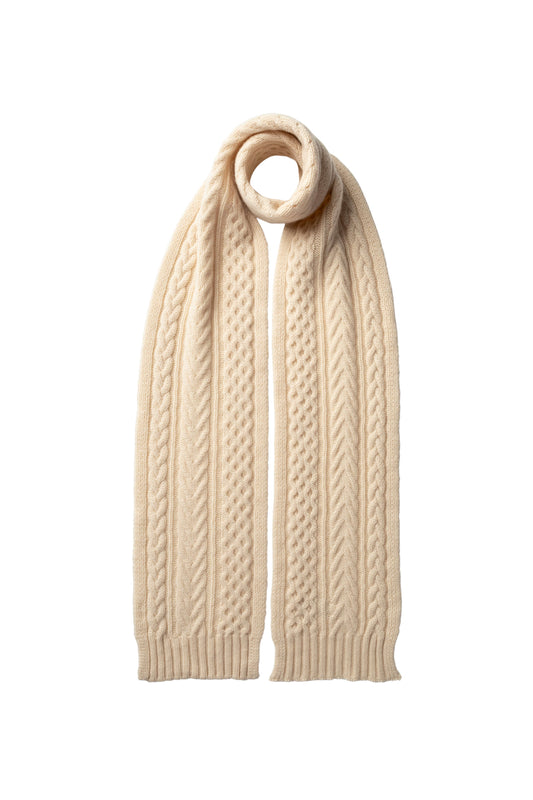 Johnstons of Elgin AW24 Knitted Accessory Champagne Aran Cable Cashmere Scarf HAC03406SA0079ONE
