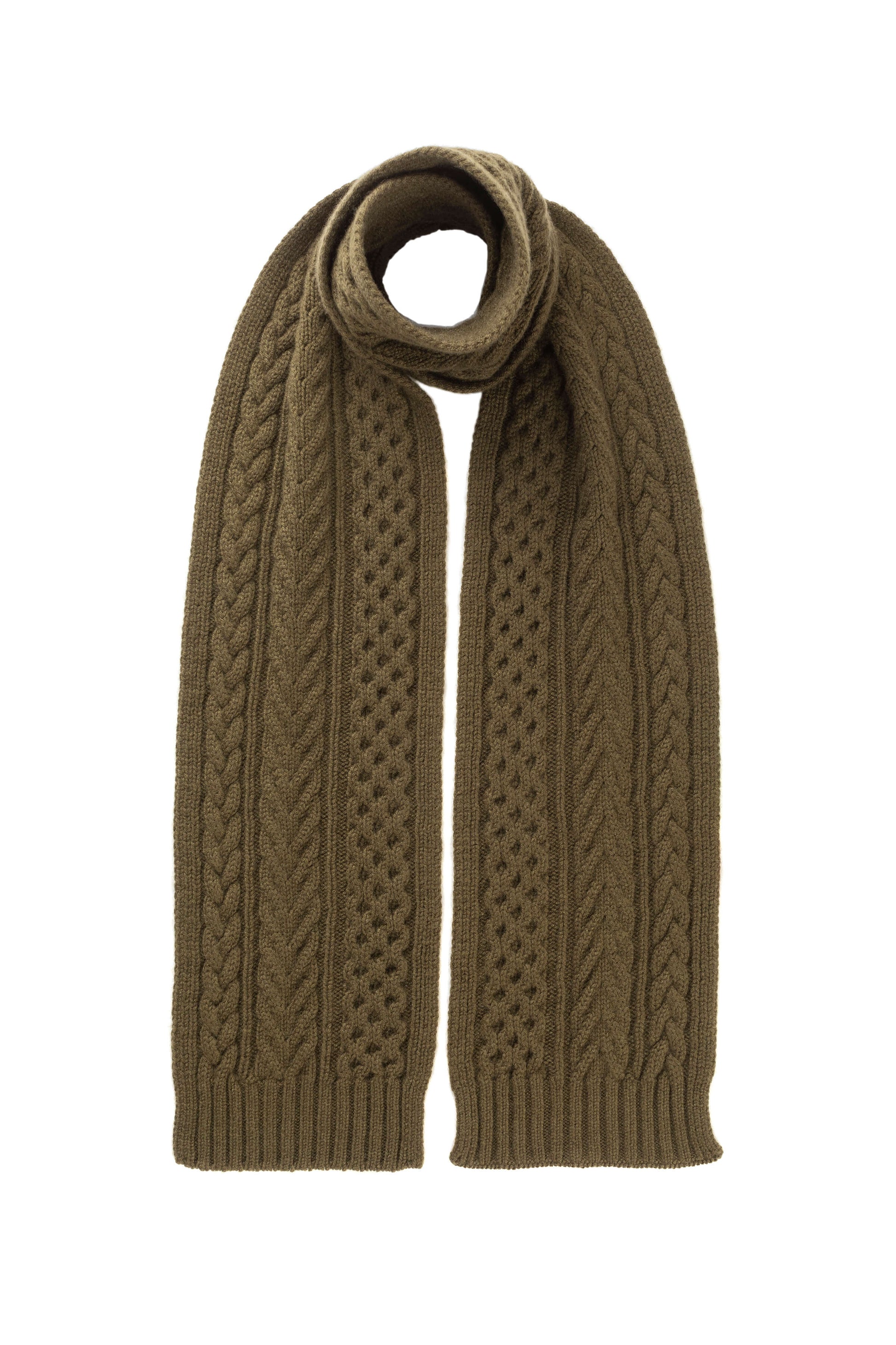 Johnstons of Elgin AW24 Knitted Accessory Olive Aran Cable Cashmere Gift Set AW24GIFTSET8B