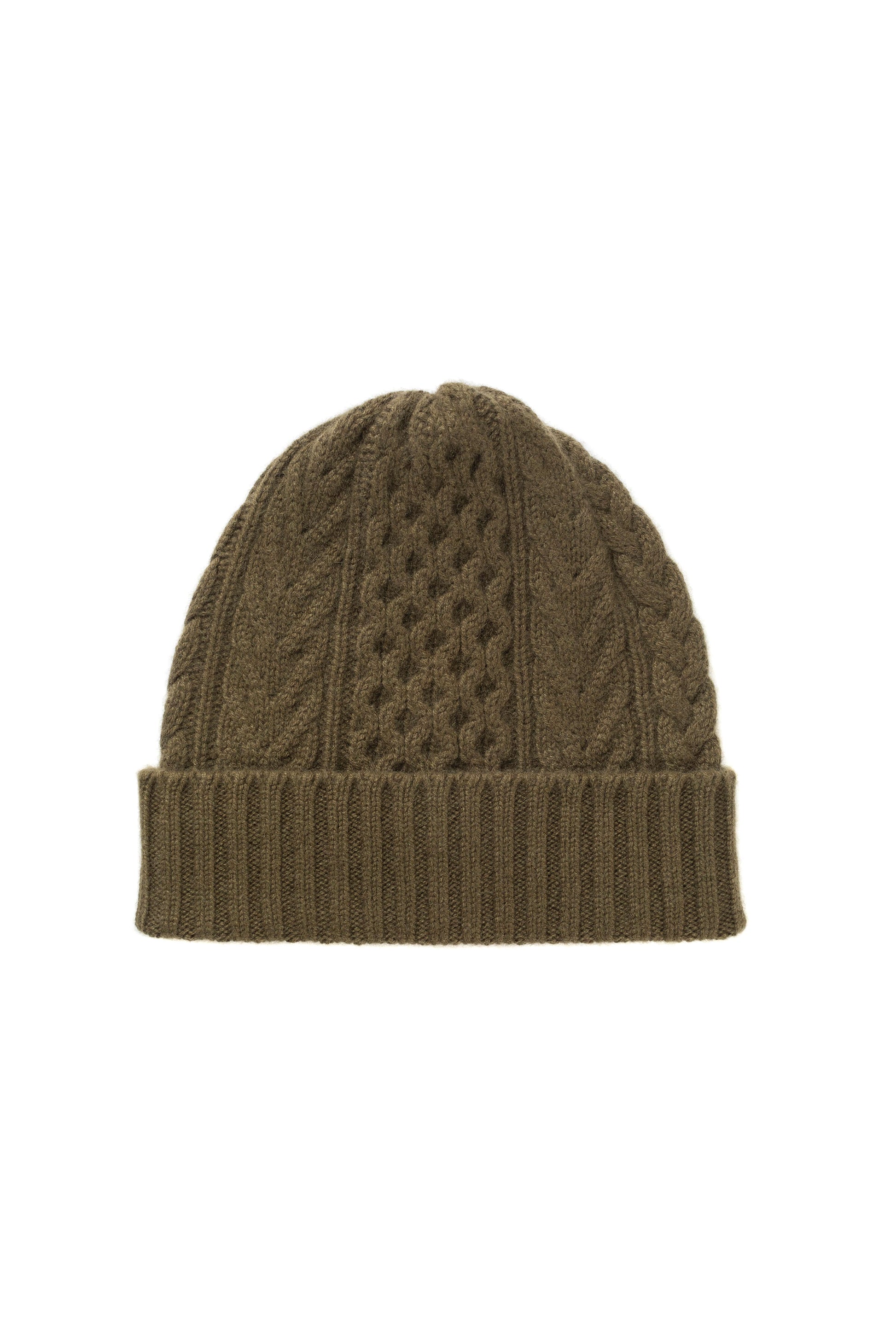 Johnstons of Elgin AW24 Knitted Accessory Olive Aran Cable Cashmere Beanie HAC03411SC4573ONE